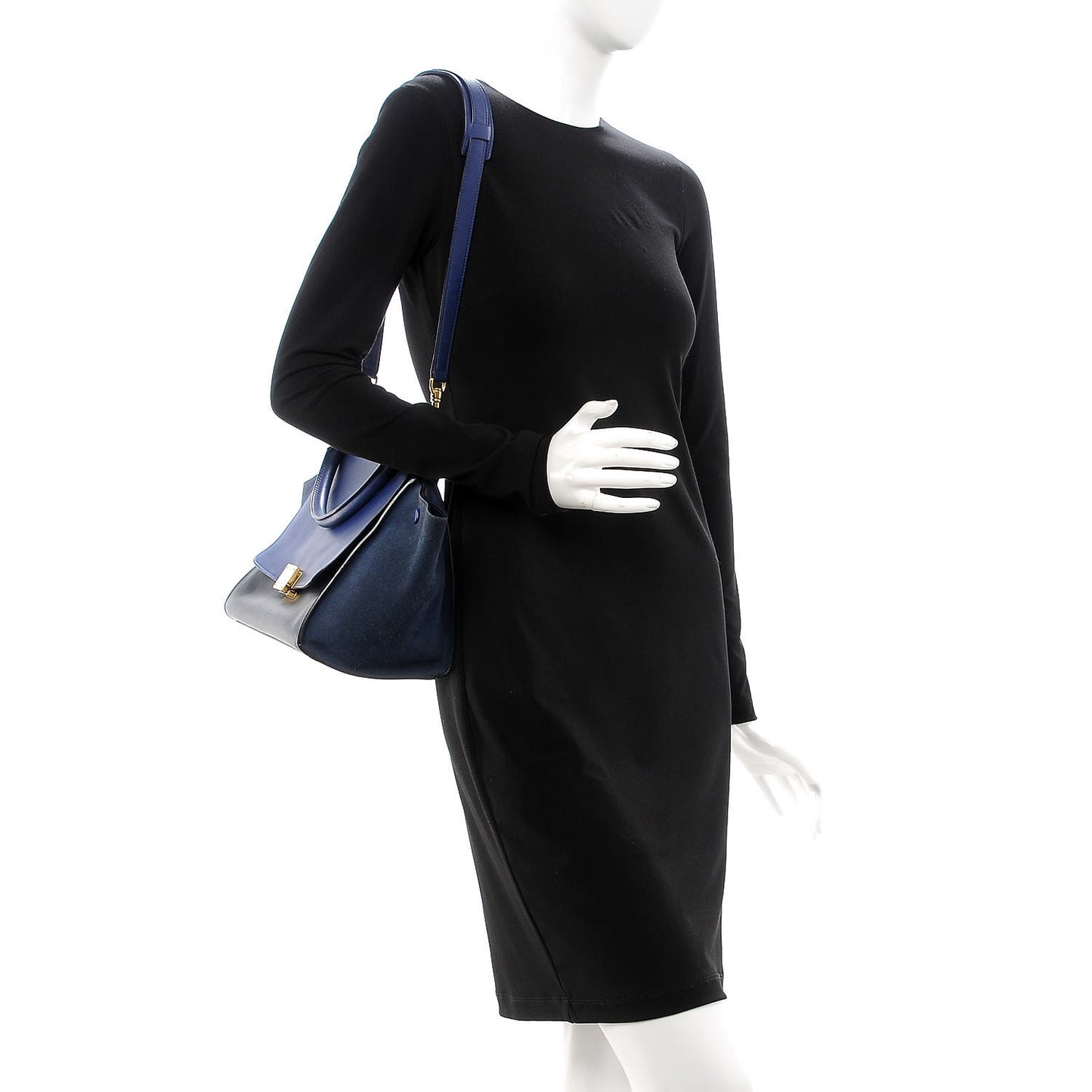 Smooth Calfskin Suede Small Tri-color Trapeze Cobalt
