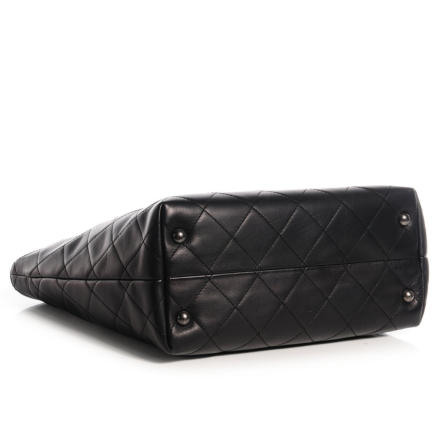 Calfskin Quilted Large Shopping In Chains Tote Black