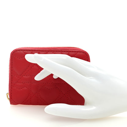 Christian Dior Lambskin Cannage Dioramour Small Lady Dior Voyageur Coin Purse Wallet Spicy Red 2 of 7