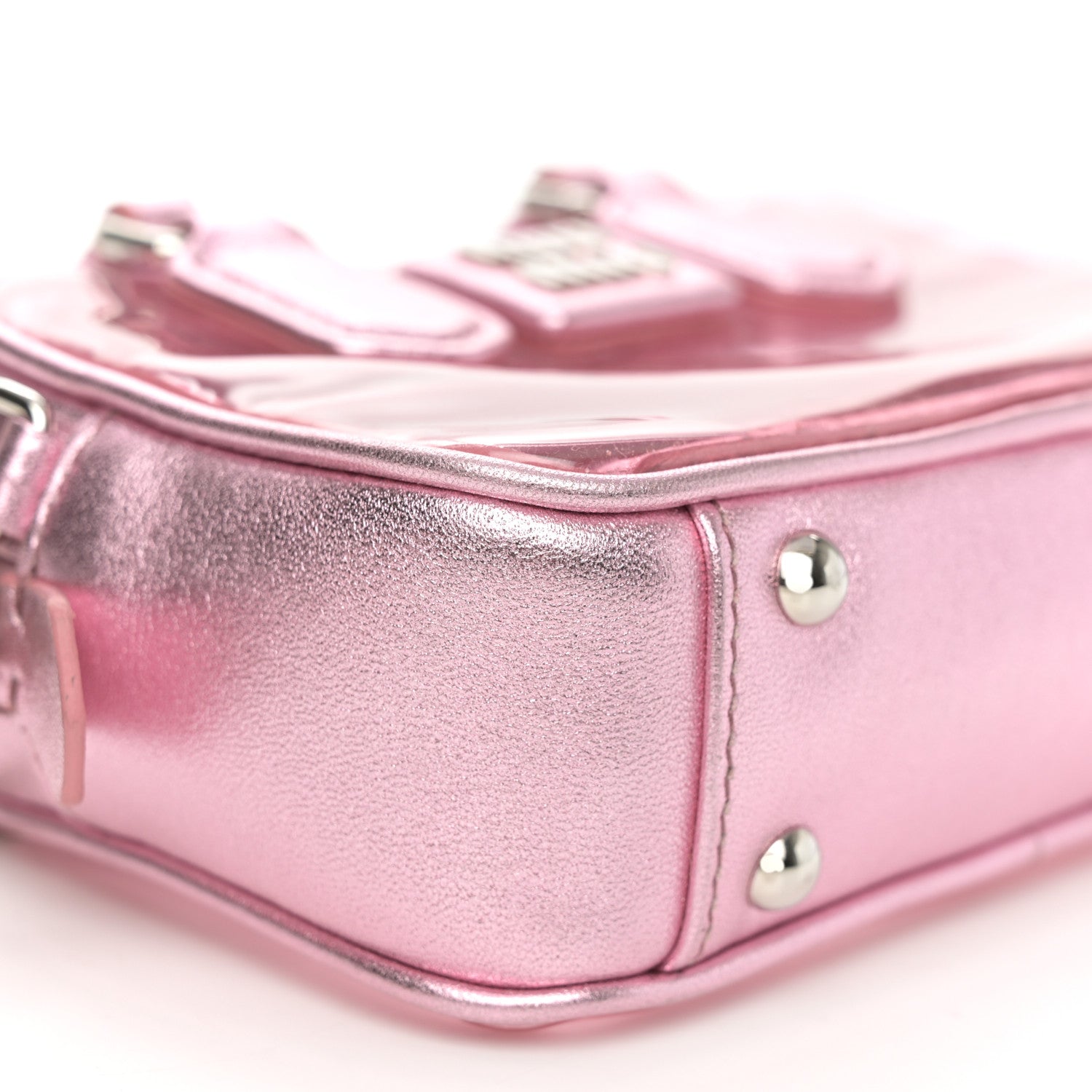Miu Miu Metallic Nappa Plexi Vinyl Mini Top Handle Crossbody Rosa