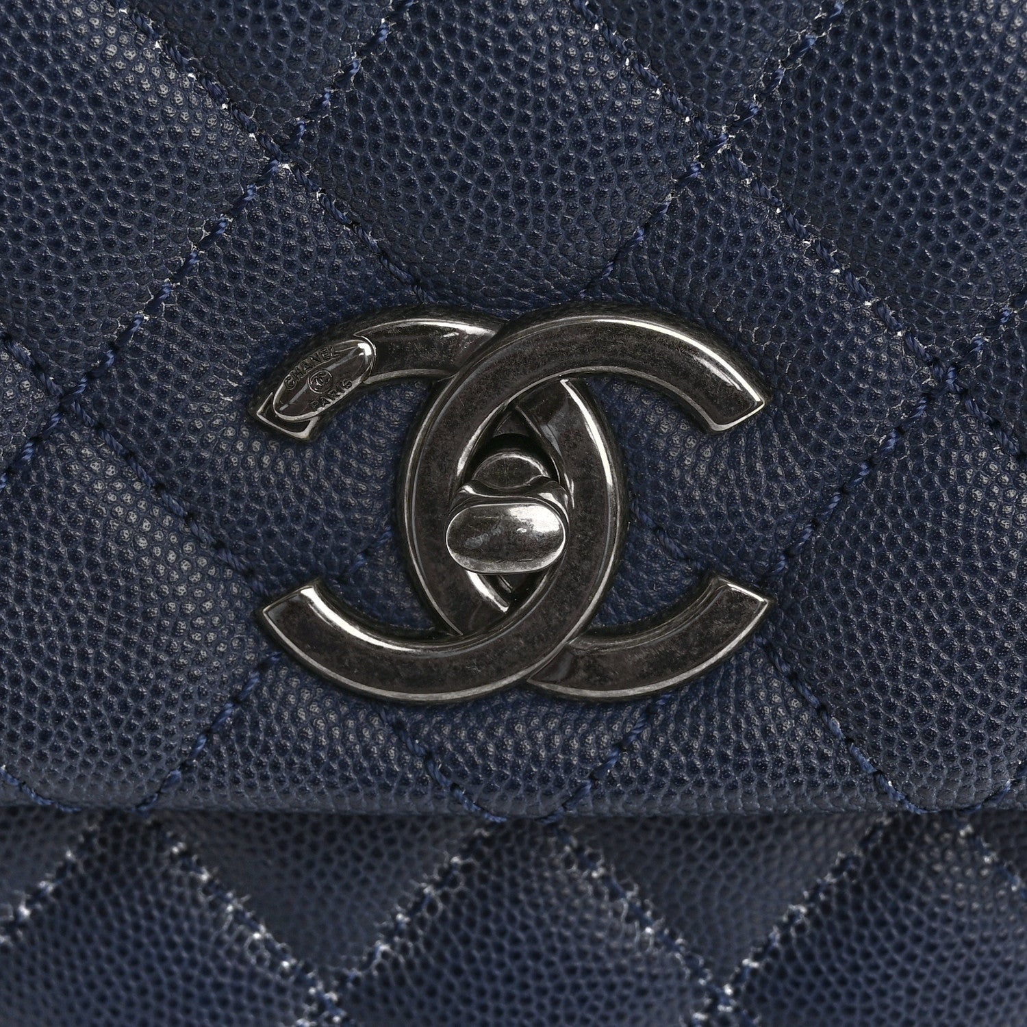Chanel Caviar Lizard Quilted Large Coco Handle Flap Blue 1732955
