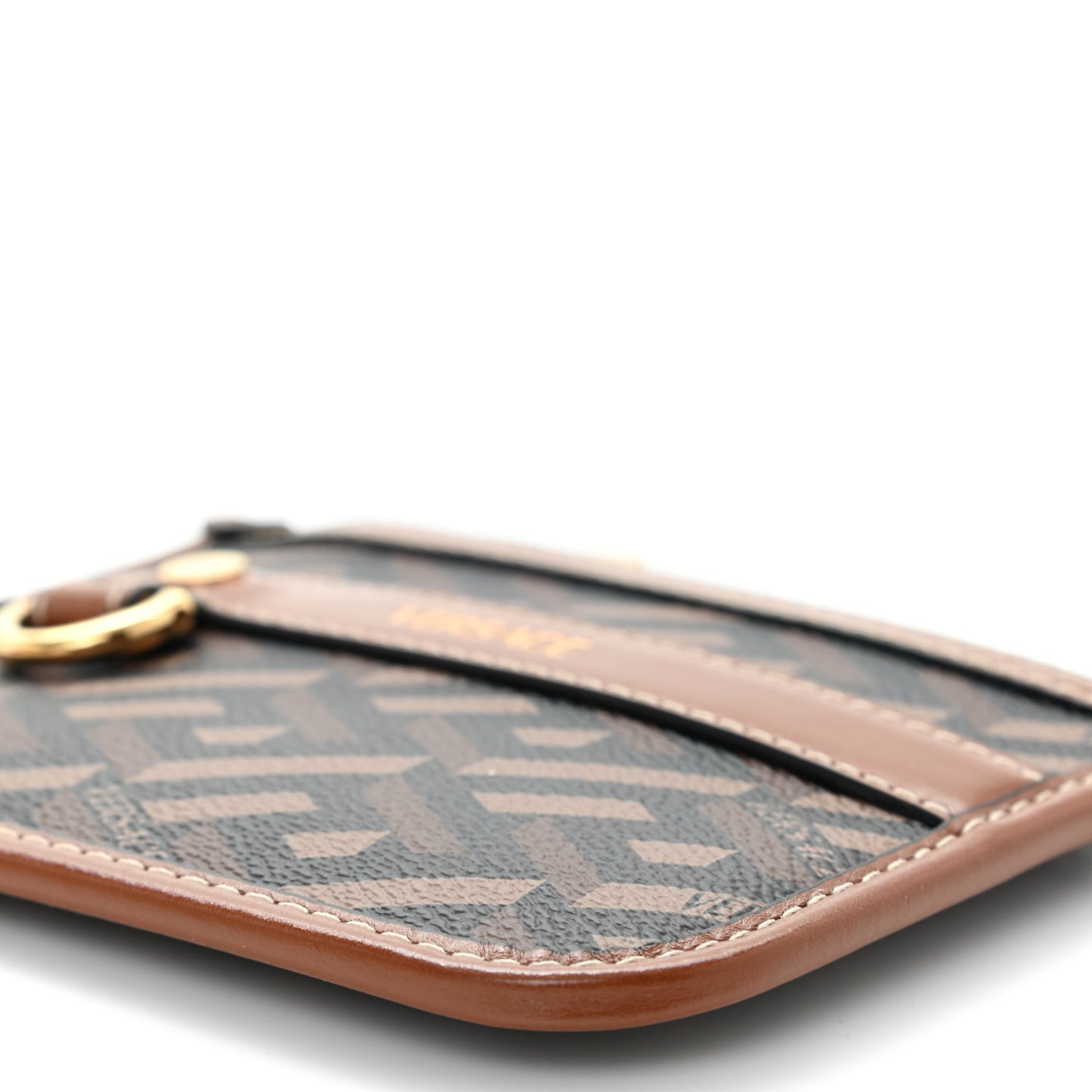 Coated Canvas Calfskin La Greca Modular Zip Pouch Black Caramel