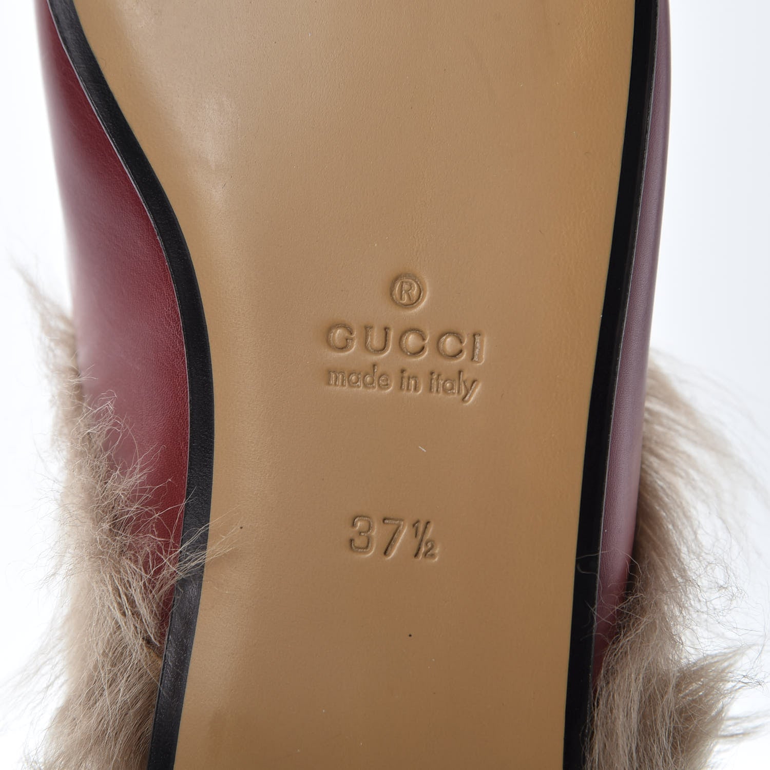 Gucci Betis Glamour Calfskin Fur Womens Princetown Slippers 37.5 Hibiscus Red Naturale 8 of 10