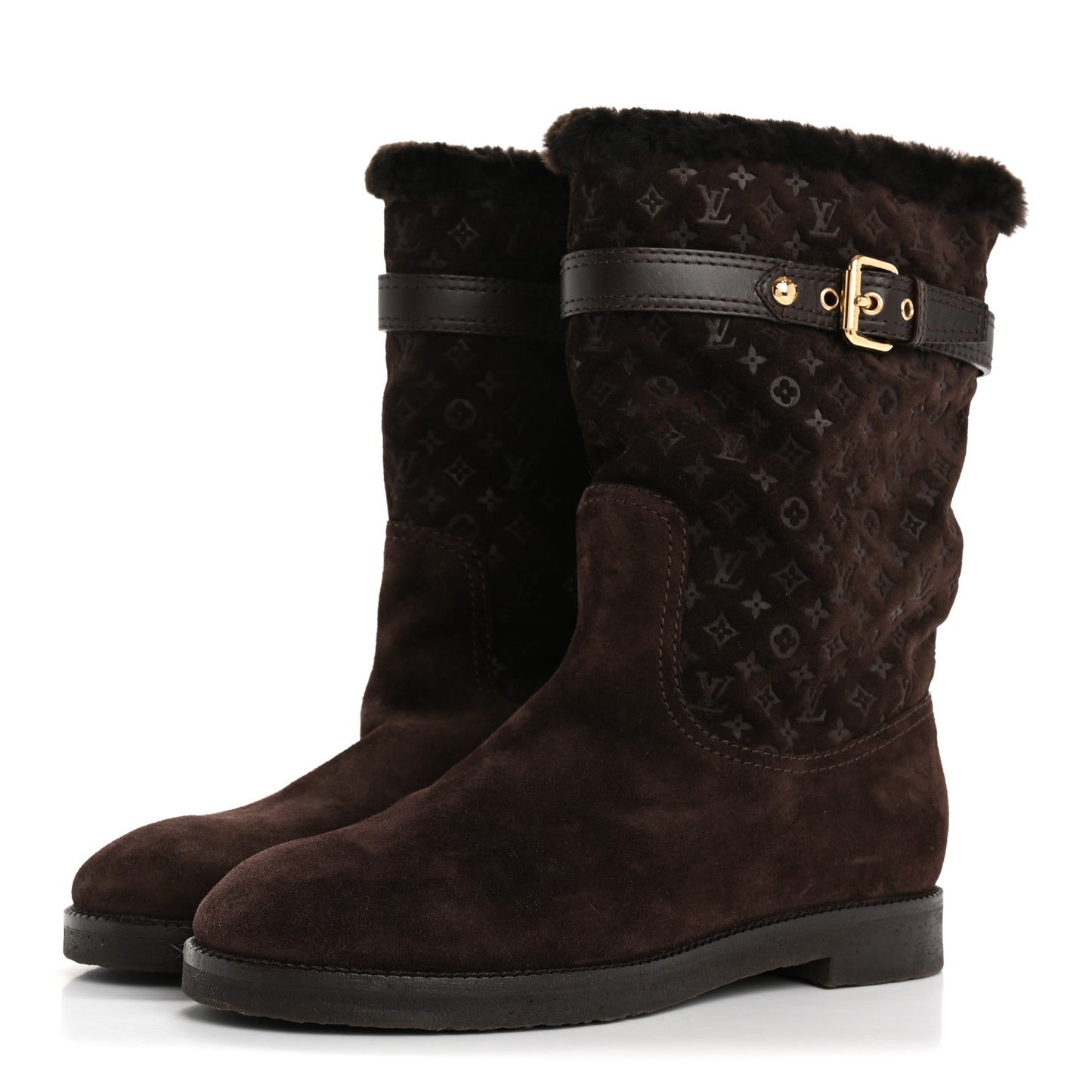 Suede Fur Wintry Boots 39 Brown