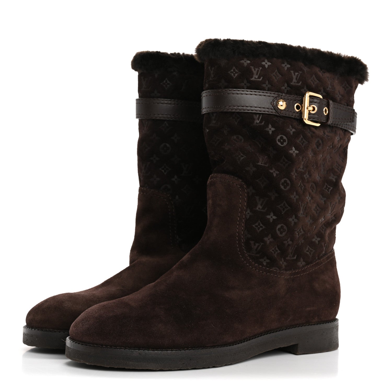 Louis Vuitton Suede Fur Wintry Boots 39 Brown 4 of 11