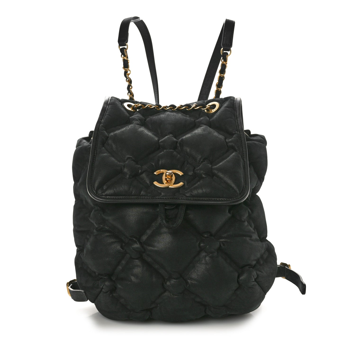 Iridescent Calfskin Quilted Chesterfield Backpack Black