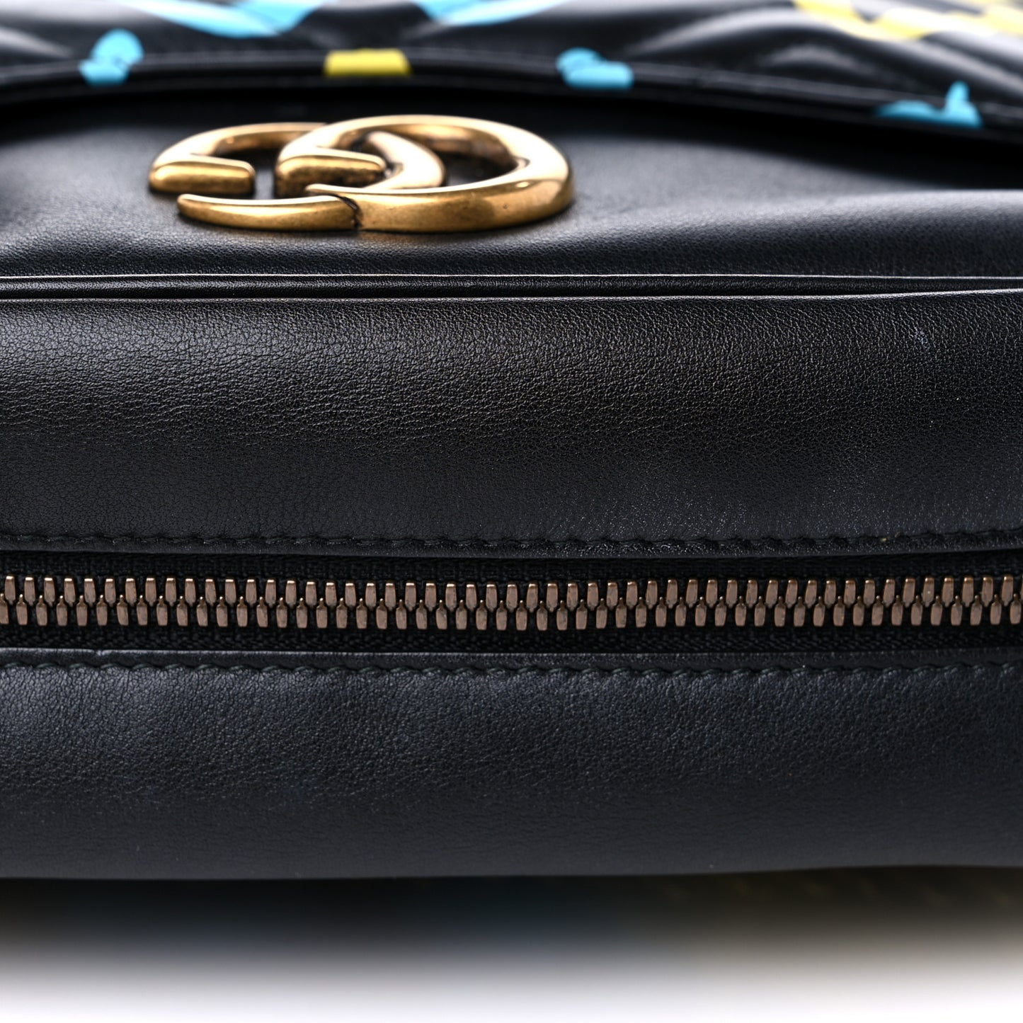 Calfskin Matelasse GucciGhost Medium GG Marmont Chain Shoulder Bag Black New Acquamarine