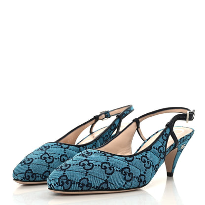 Gucci Monogram Multicolor Matelasse Nappa Double G 55mm Slingback Pumps 37 Light Blue 3 of 8