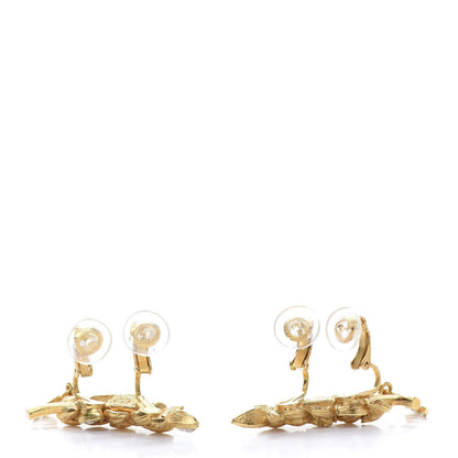 Chanel Crystal Sparkling Wheat CC Clip On Earrings Gold 4 of 5