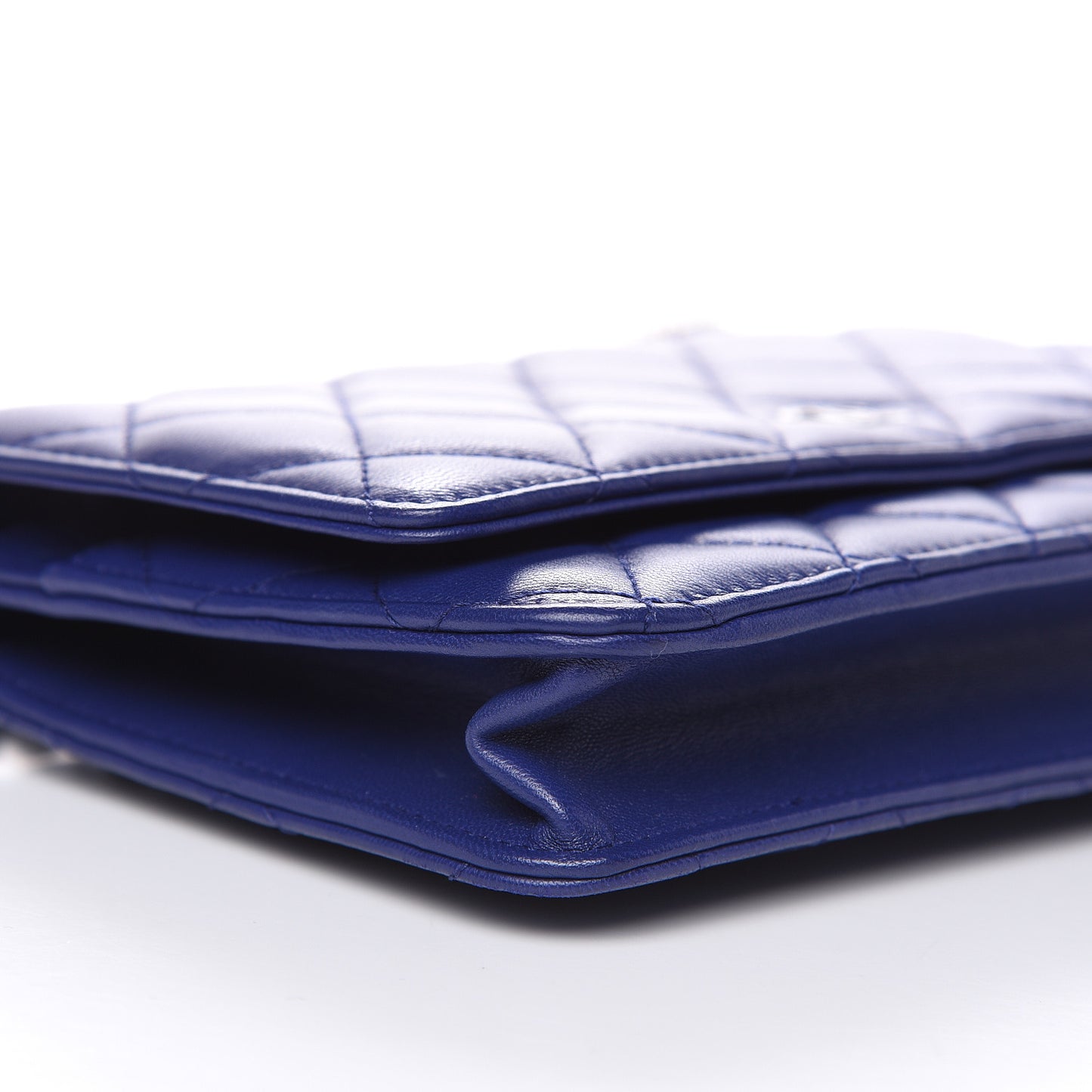 Lambskin Quilted Wallet On Chain WOC Blue