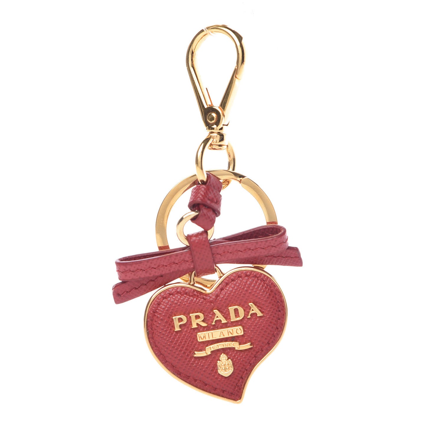 Saffiano Heart Keychain Charm Fuoco