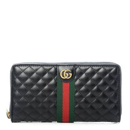 Gucci Calfskin Web Trapuntata GG Zip Around Wallet Black 1 of 8