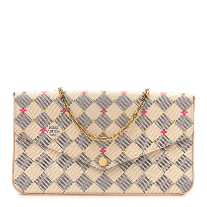 Louis Vuitton LOUIS VUITTON Damier Azur Studded Pochette Felicie Chain Wallet Fuchsia 1 of 11