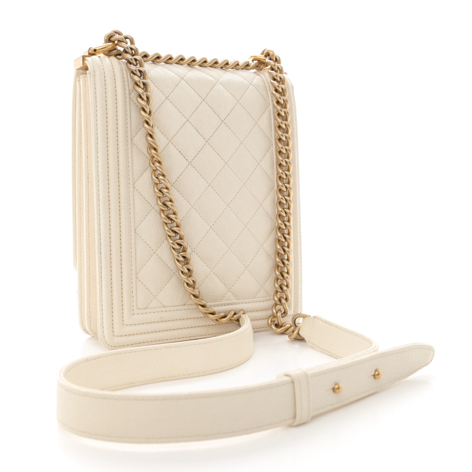 Chanel Caviar Quilted North South Boy Flap White 3 of 14
