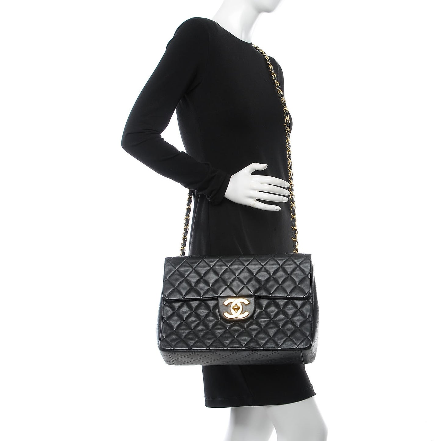 Lambskin Quilted XL Jumbo Single Flap Black