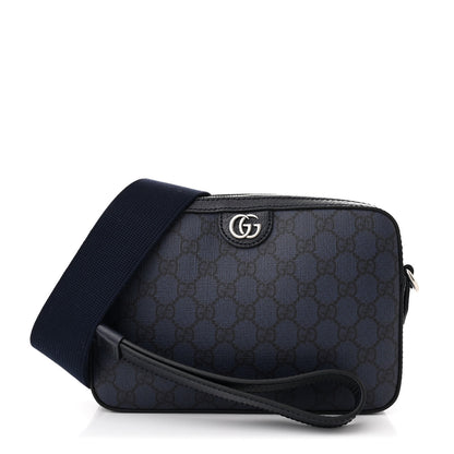 Gucci GG Supreme Monogram Textured Dollar Calfskin Web Ophidia Wristlet Shoulder Bag Black Blue 1 of 10