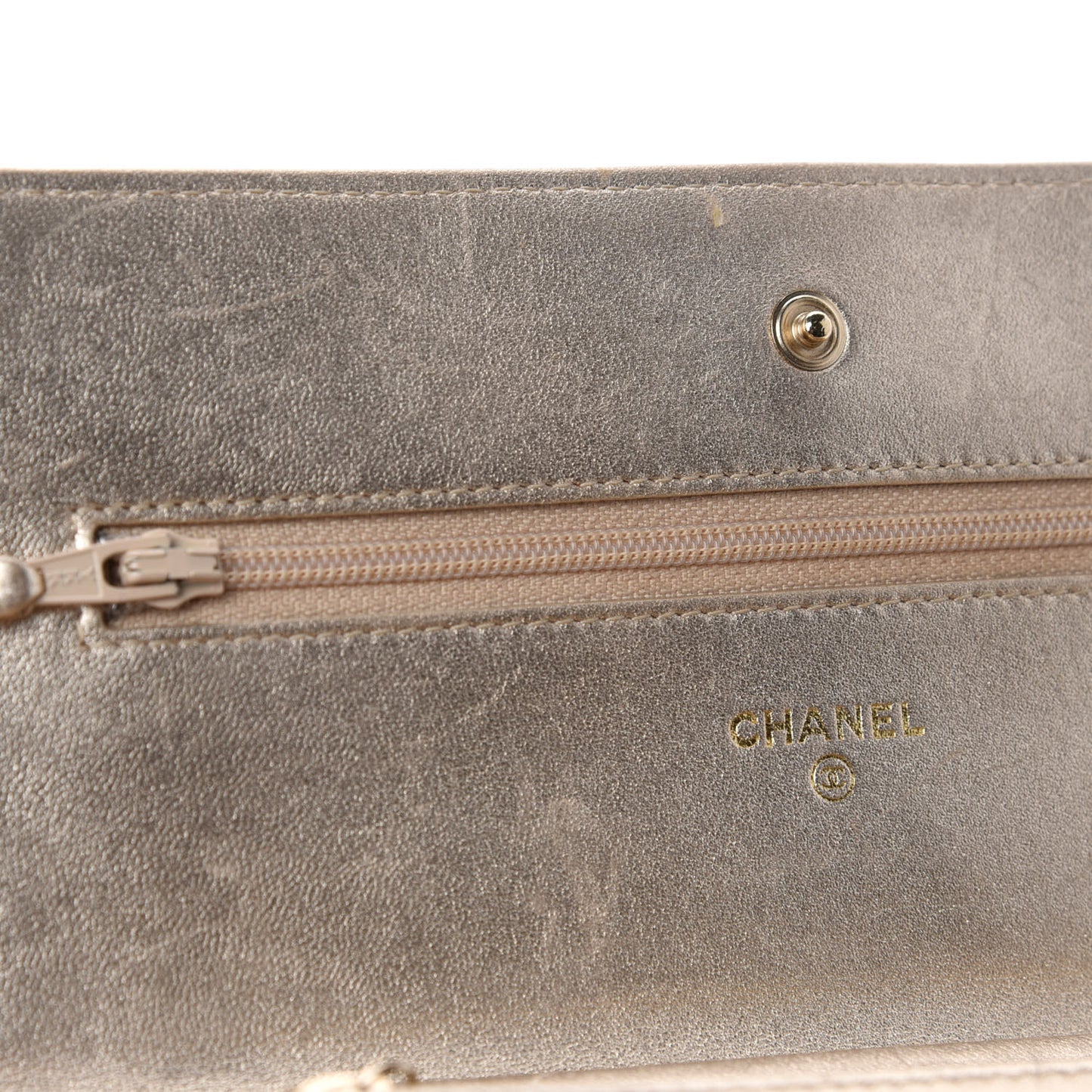 Metallic Lambskin Quilted Wallet On Chain WOC Gold