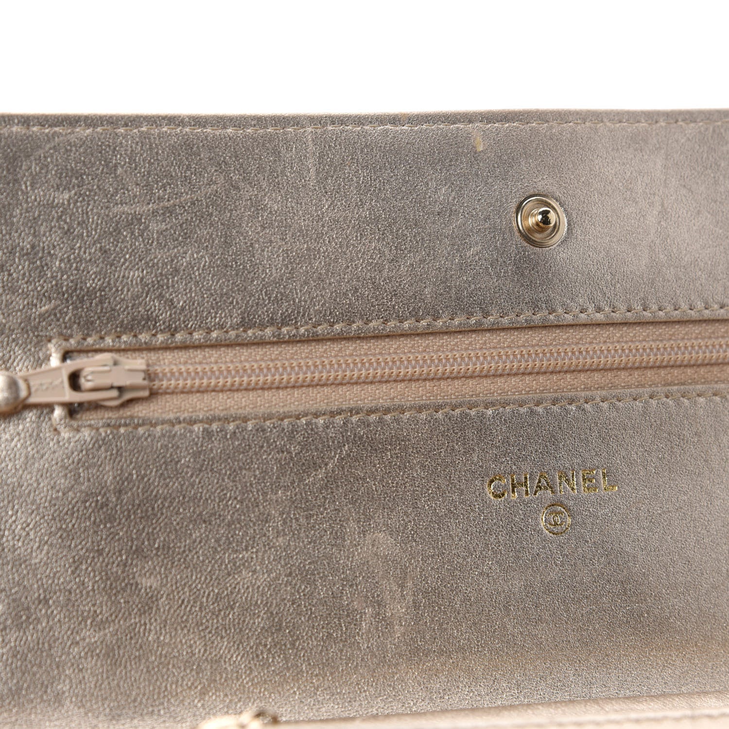 Chanel Metallic Lambskin Quilted Wallet On Chain WOC Gold 11 of 17