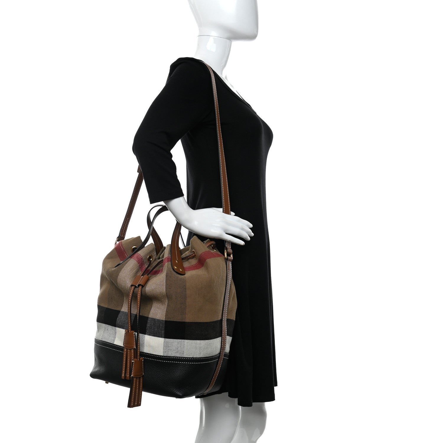 Burberry Grainy Calfskin House Check Canvas Medium Heston Crossbody Tan 2 of 10