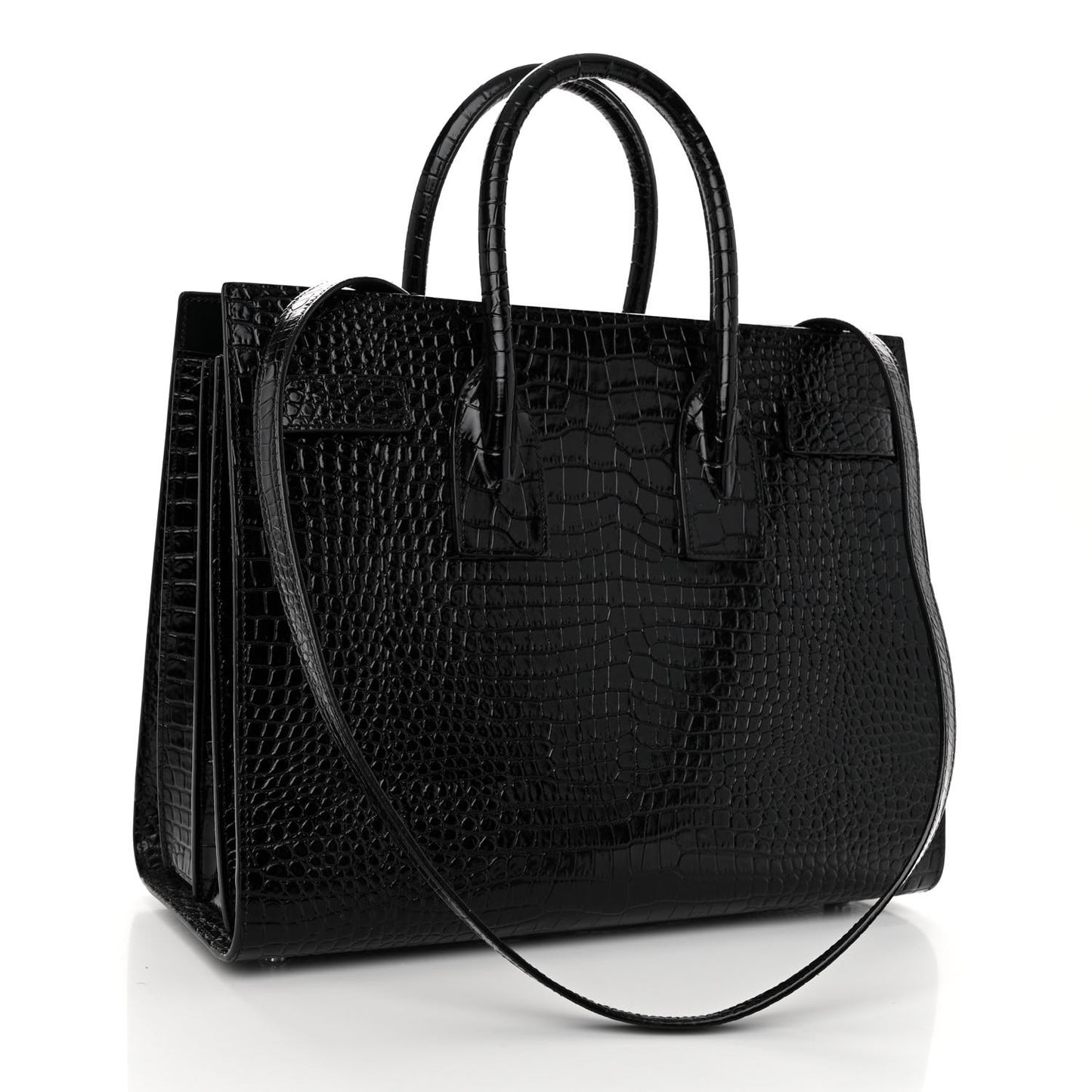 Calfskin Crocodile Embossed Small Sac de Jour Black