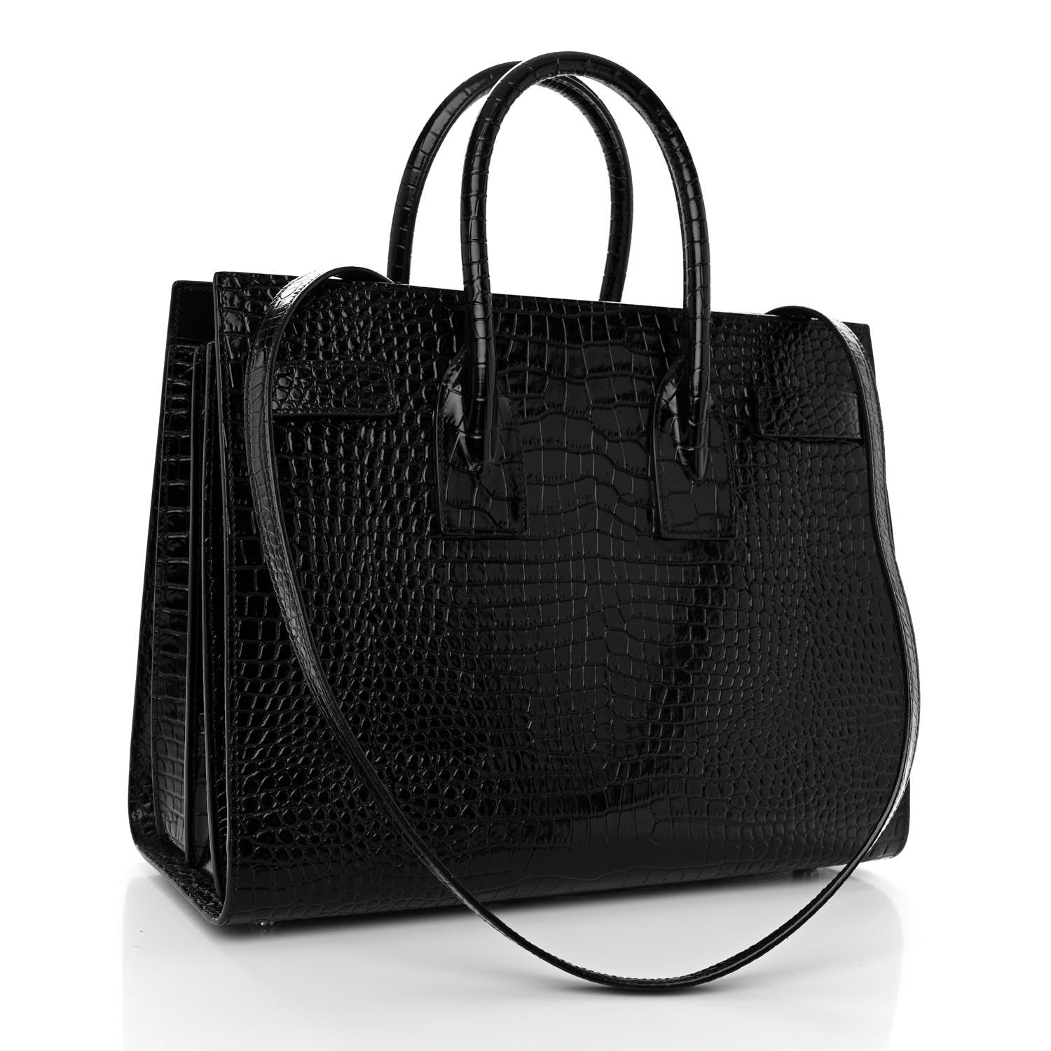 Saint Laurent Calfskin Crocodile Embossed Small Sac de Jour Black 3 of 9