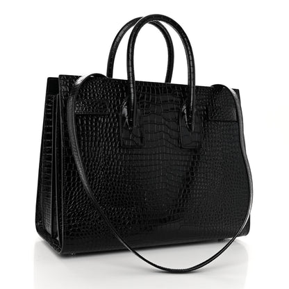 Saint Laurent Calfskin Crocodile Embossed Small Sac de Jour Black 3 of 9