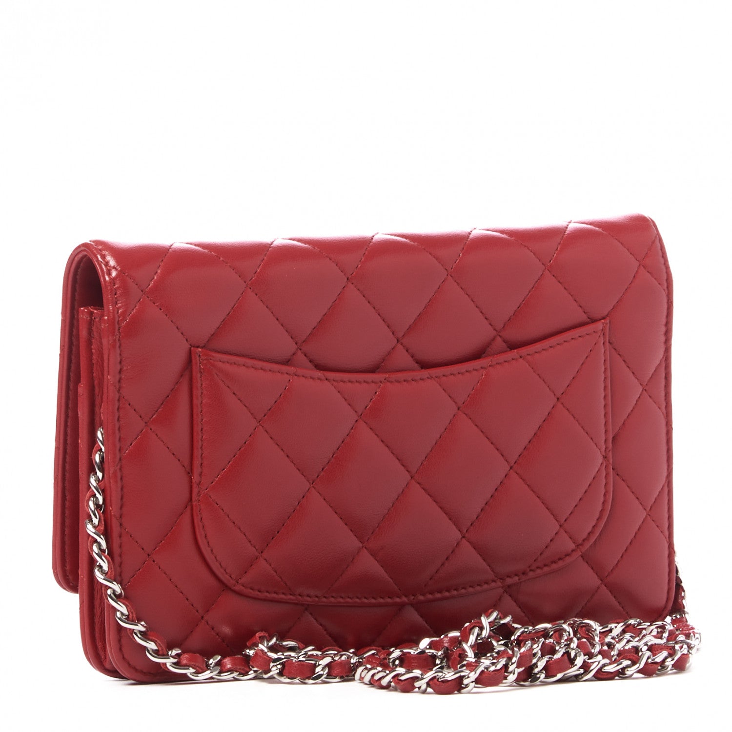 Chanel Lambskin Quilted Wallet On Chain WOC Red 2 of 9