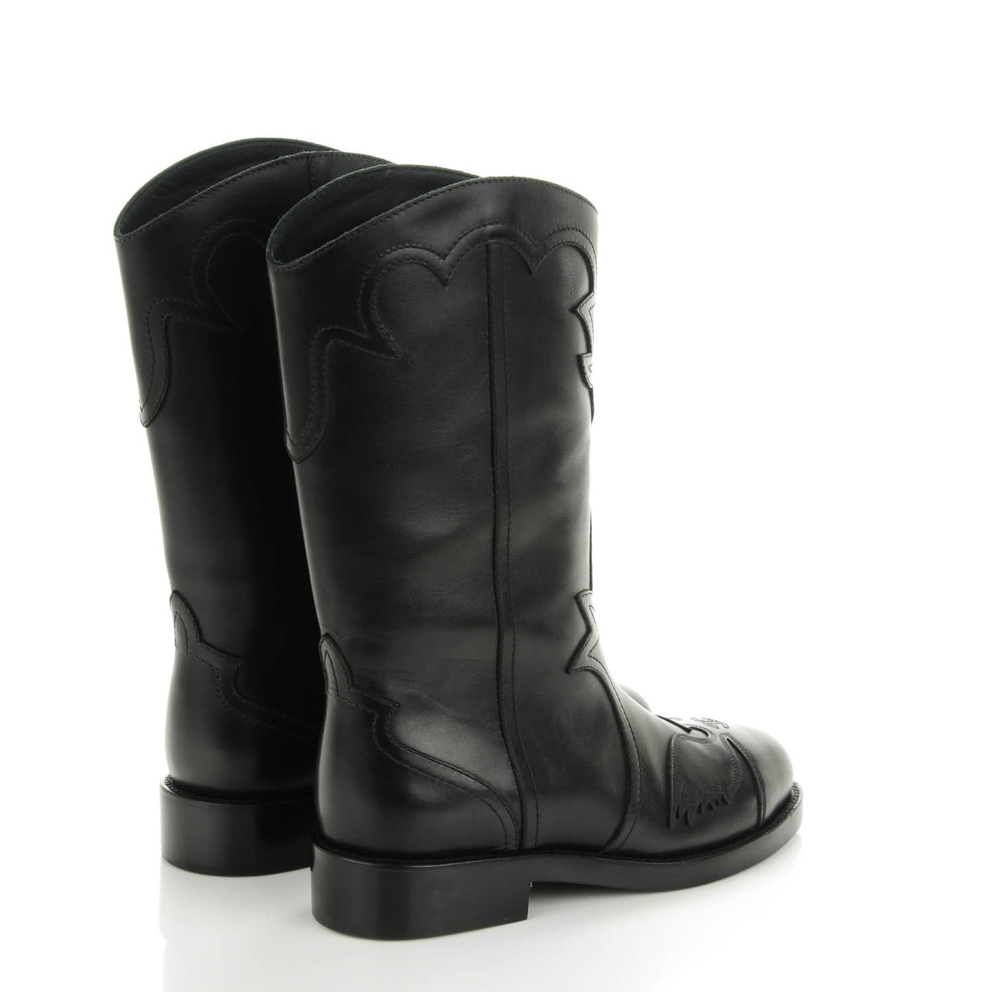Calfskin Embroidered Western Boots 35 Black