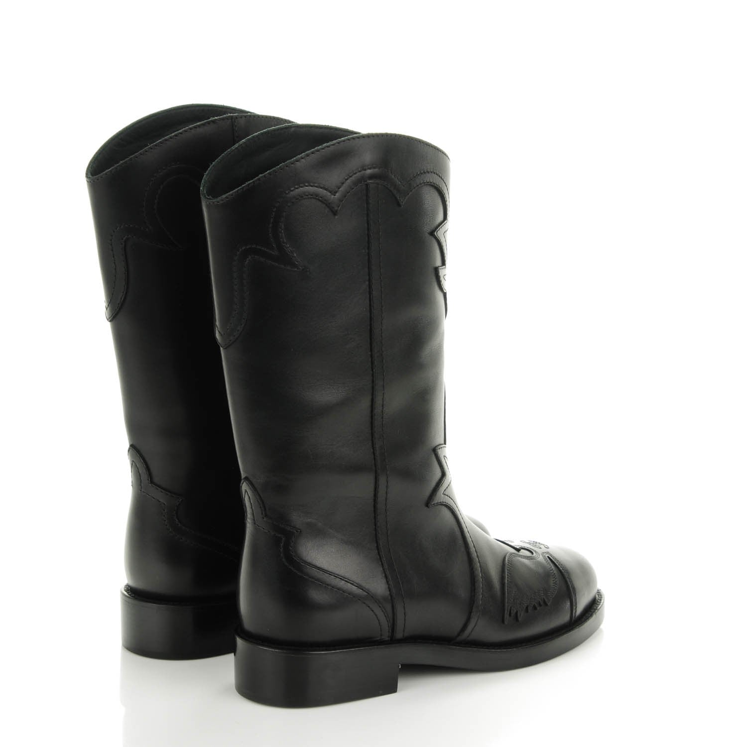 Chanel Calfskin Embroidered Western Boots 35 Black 4 of 7
