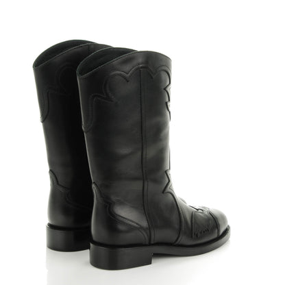 Chanel Calfskin Embroidered Western Boots 35 Black 4 of 7