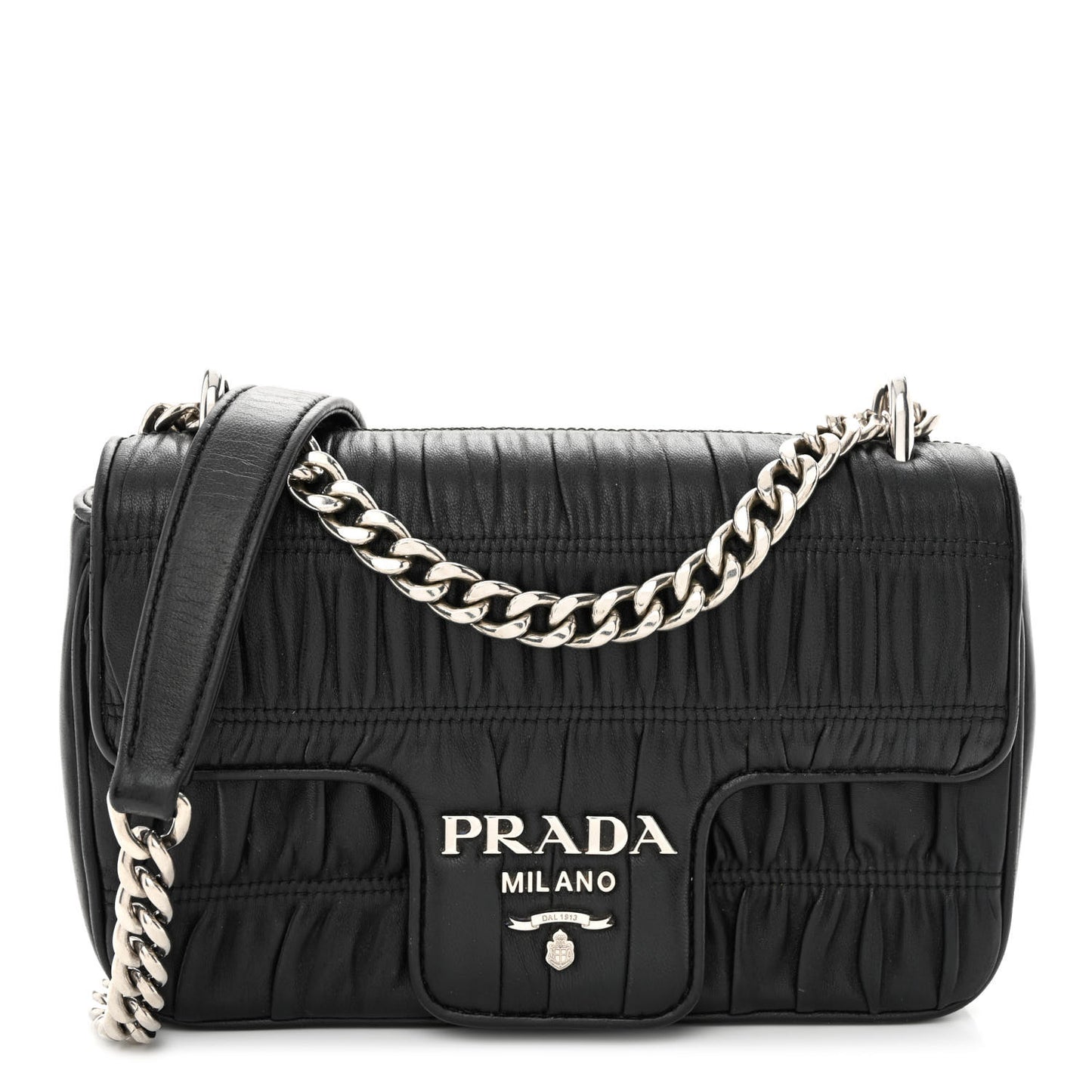 Nappa Gaufre Small Chain Flap Shoulder Bag Black