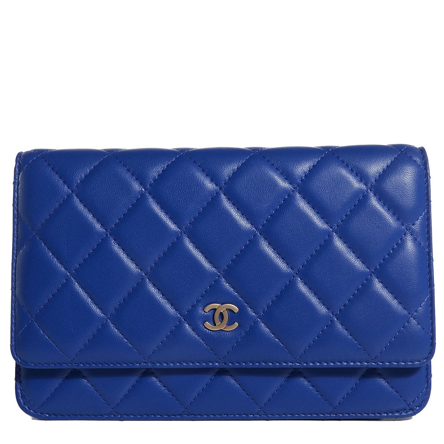 Lambskin Quilted Wallet On Chain WOC Dark Blue
