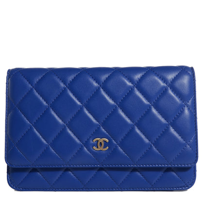 Chanel Lambskin Quilted Wallet On Chain WOC Dark Blue 1 of 9