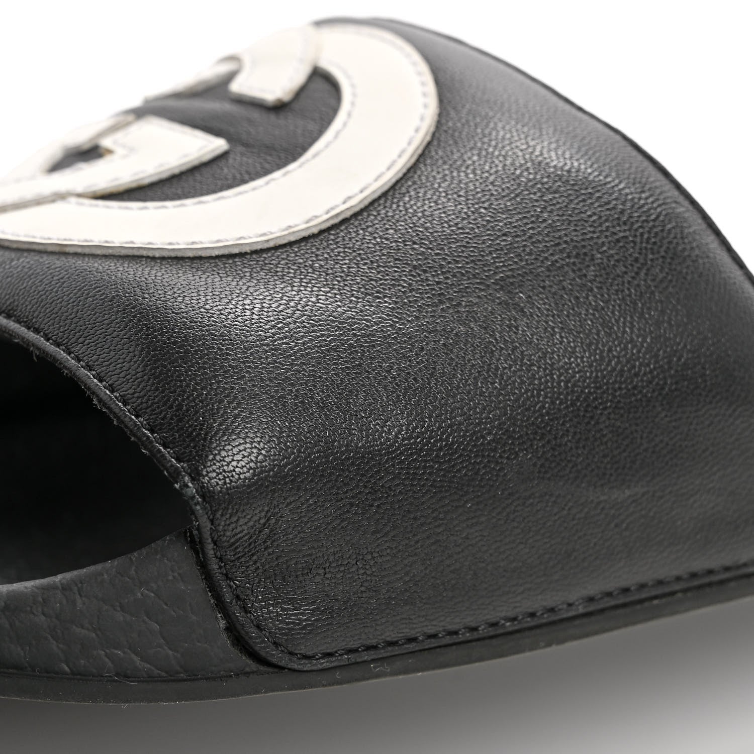Gucci Nappa Miro Soft Calfskin Womens Interlocking G Slide Sandals 37 Black White 12 of 12