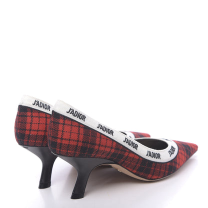 Christian Dior Canvas Ribbon Tartan Print Embroidered J'Adior 60mm Pumps 35.5 Black Red 4 of 9