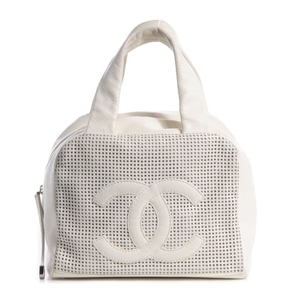 Chanel Leather Perforated Bowler White 1 of 7