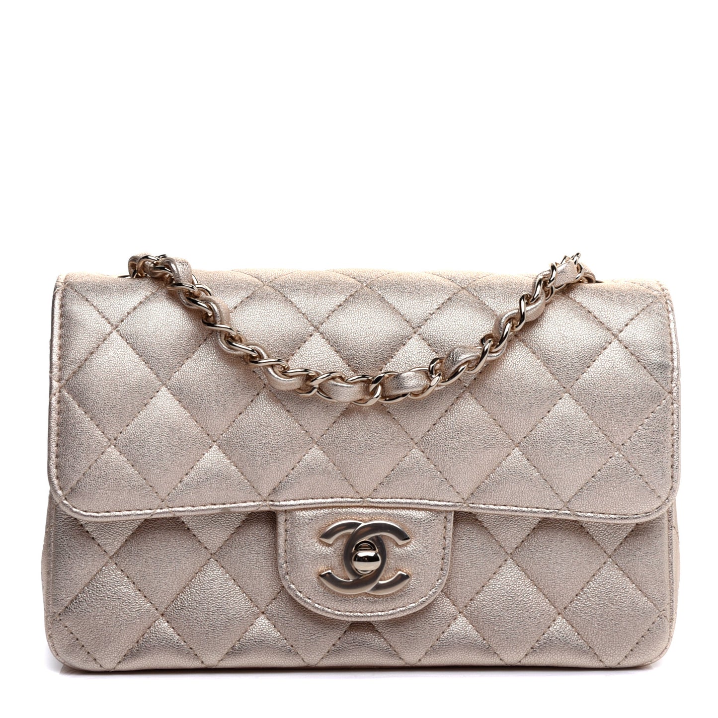 Metallic Lambskin Quilted Mini Rectangular Flap Gold