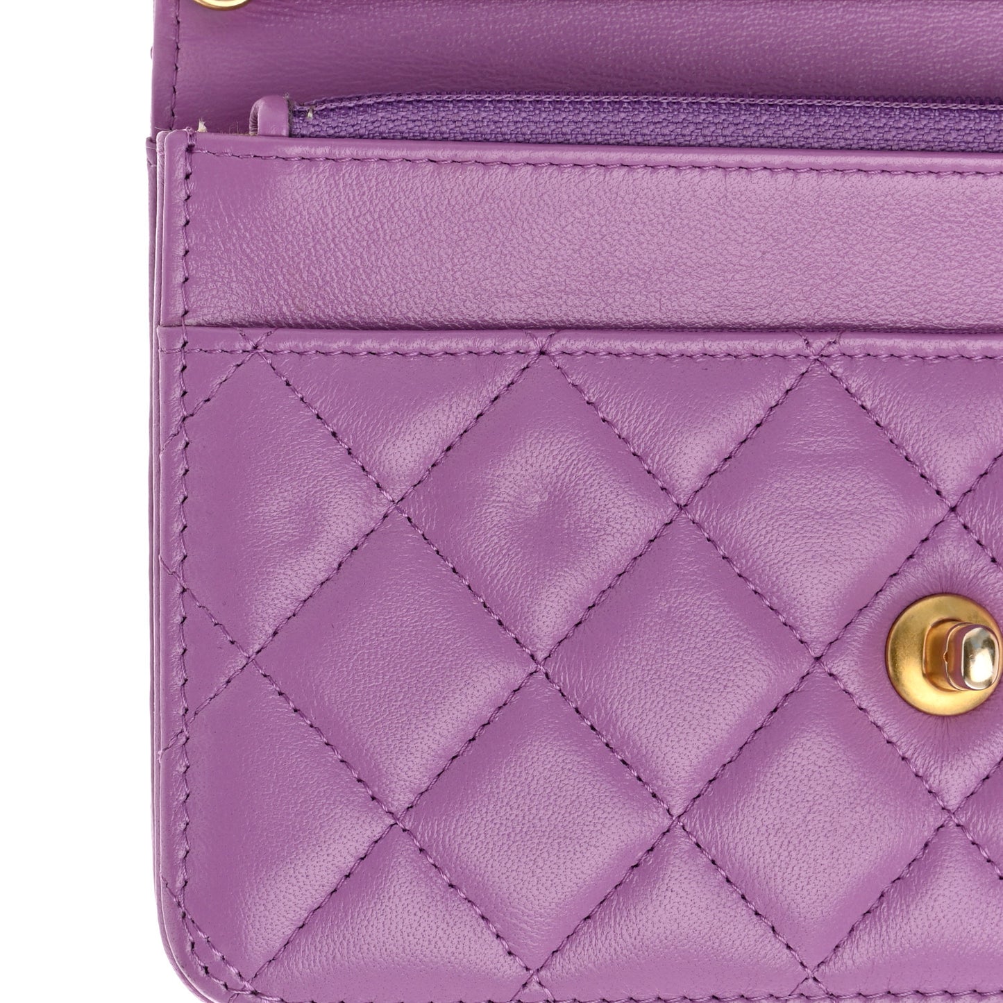 Lambskin Quilted CC Pearl Crush Wallet on Chain WOC Purple