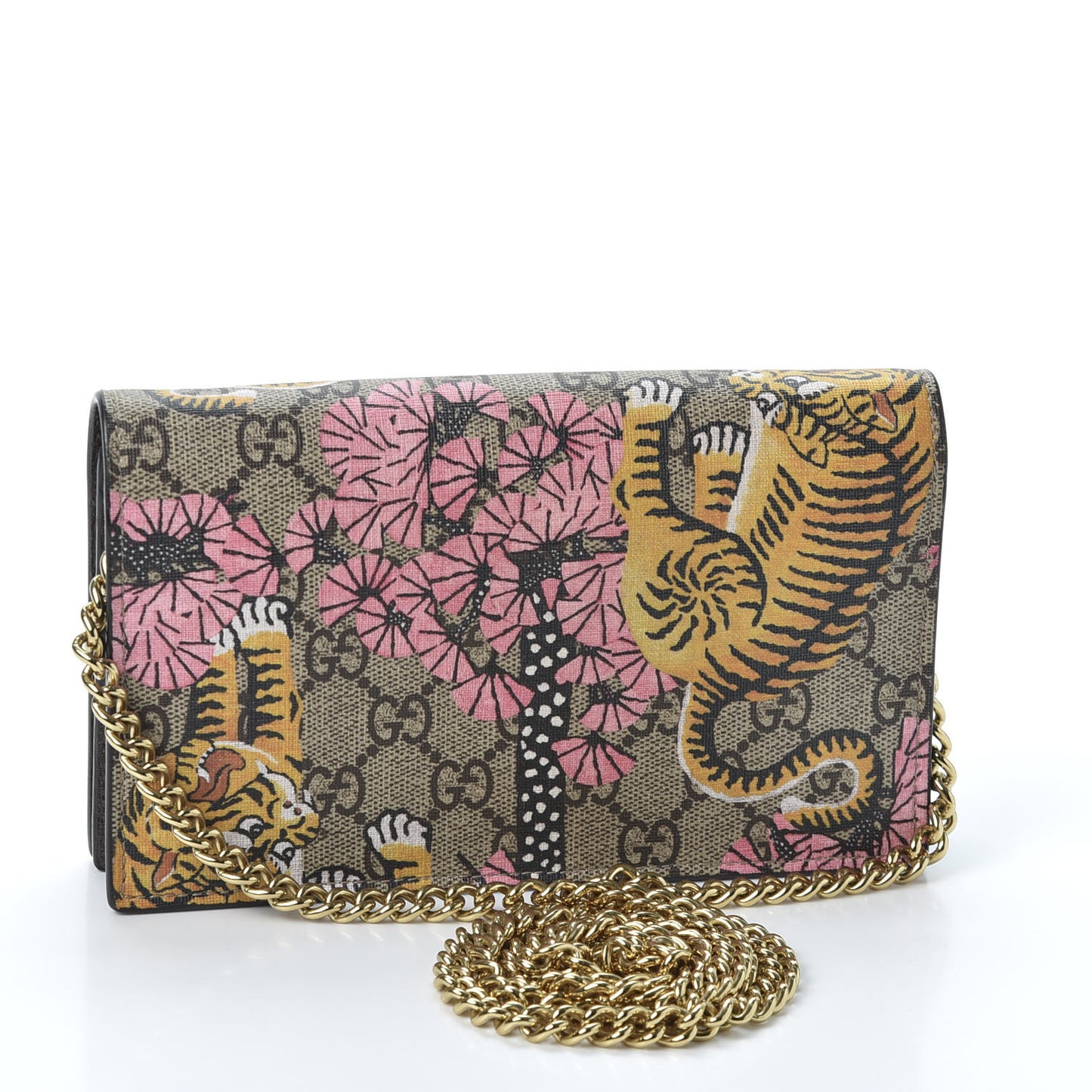 GG Supreme Monogram Bengal Chain Wallet Beige Pink