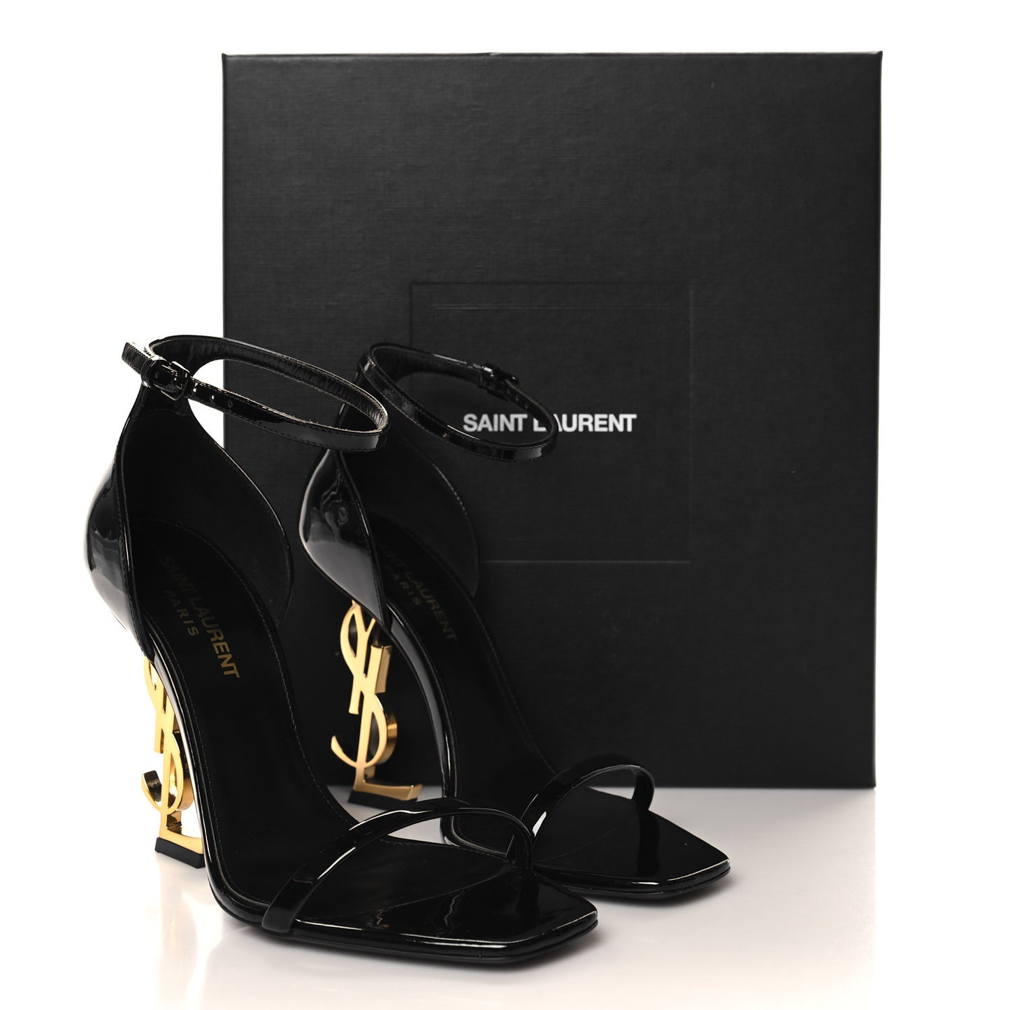Patent Calfskin Opyum 110 Sandals 36.5 Black Gold