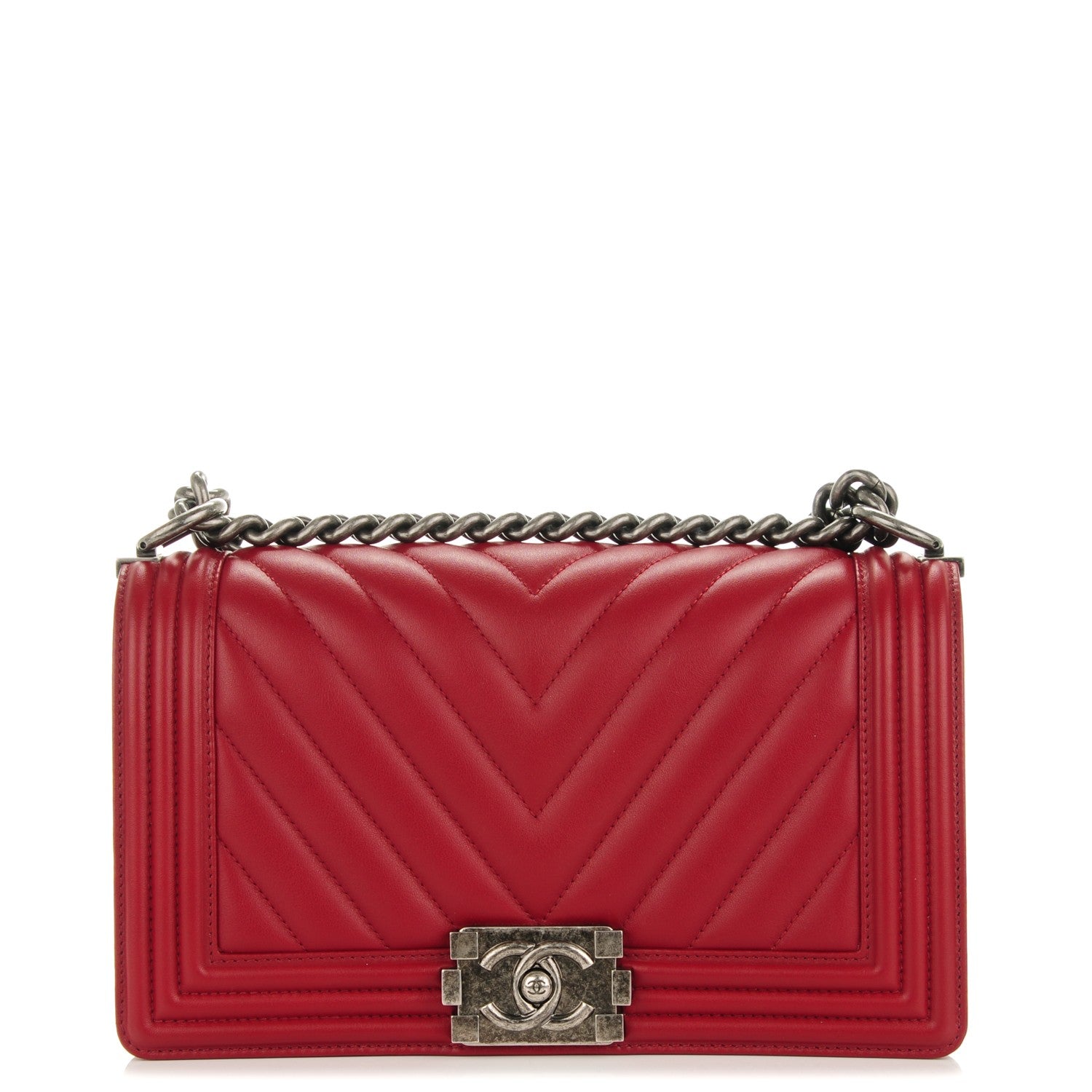 Chanel Calfskin Chevron Quilted Medium Boy Flap Red 1 of 7