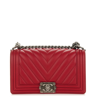 Chanel Calfskin Chevron Quilted Medium Boy Flap Red 1 of 7