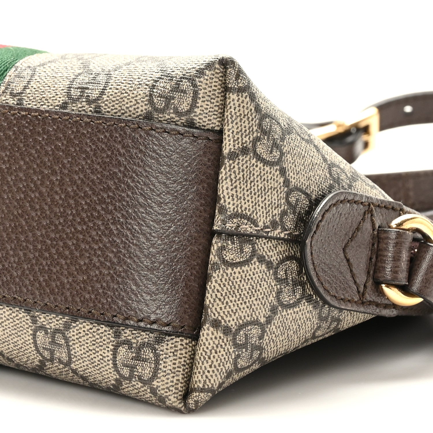 Gucci GG Supreme Monogram Textured Dollar Calfskin Web Small Ophidia Dome Shoulder Bag Beige Ebony New Acero 9 of 9