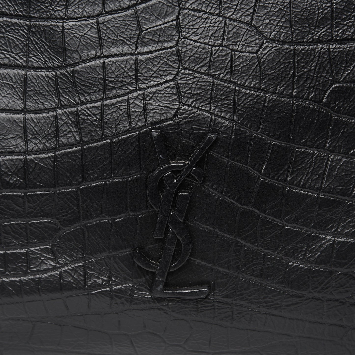 Calfskin Crocodile Embossed Monogram Large Niki Shopping Bag Black