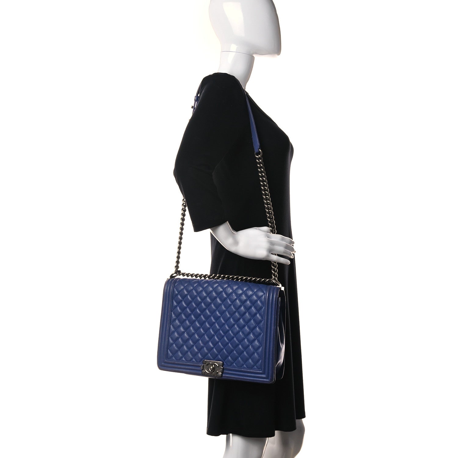 Chanel Calfskin Quilted Large Boy Flap Blue 2 of 13