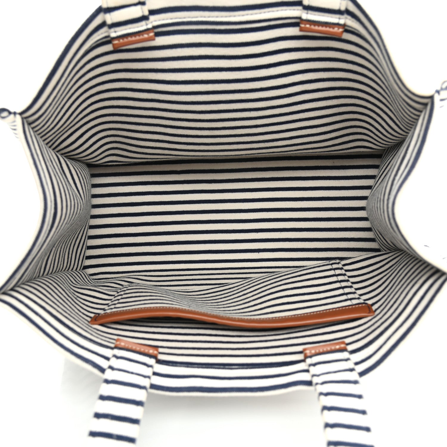 Celine Canvas Calfskin Striped Triomphe Cabas Brown 4 of 10