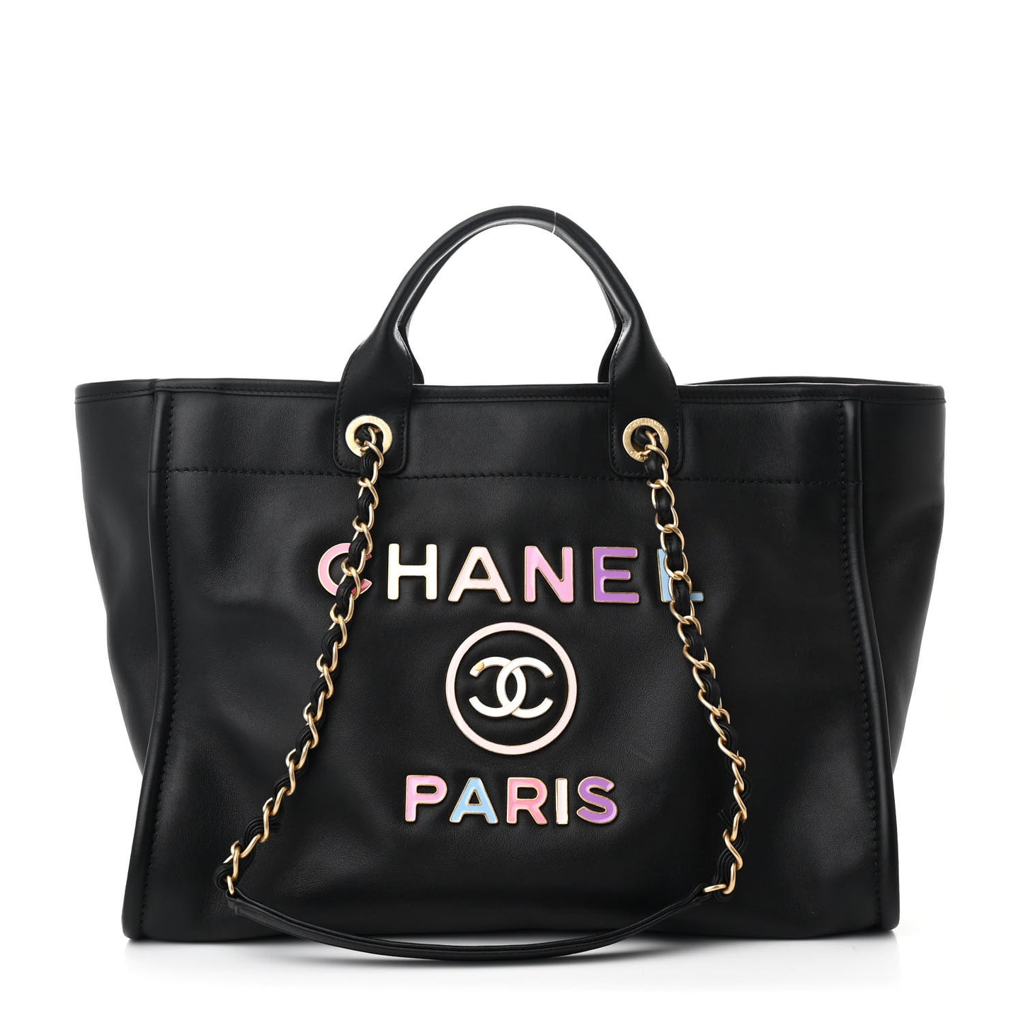 Calfskin Medium Deauville Tote Black Multicolor