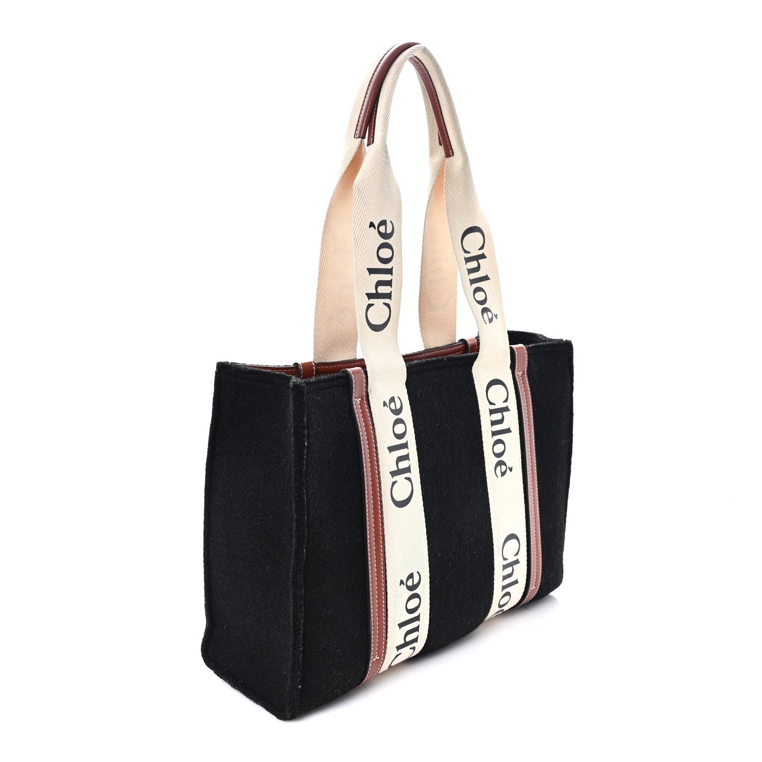 Chloe Felt Calfskin Medium Woody Ribbon Tote Black 1860586
