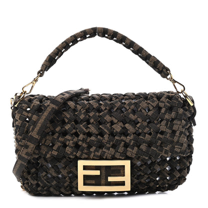 Fendi Fabric Jacquard FF 1974 Woven Knotted Mini Baguette Tobacco Moro 1 of 4