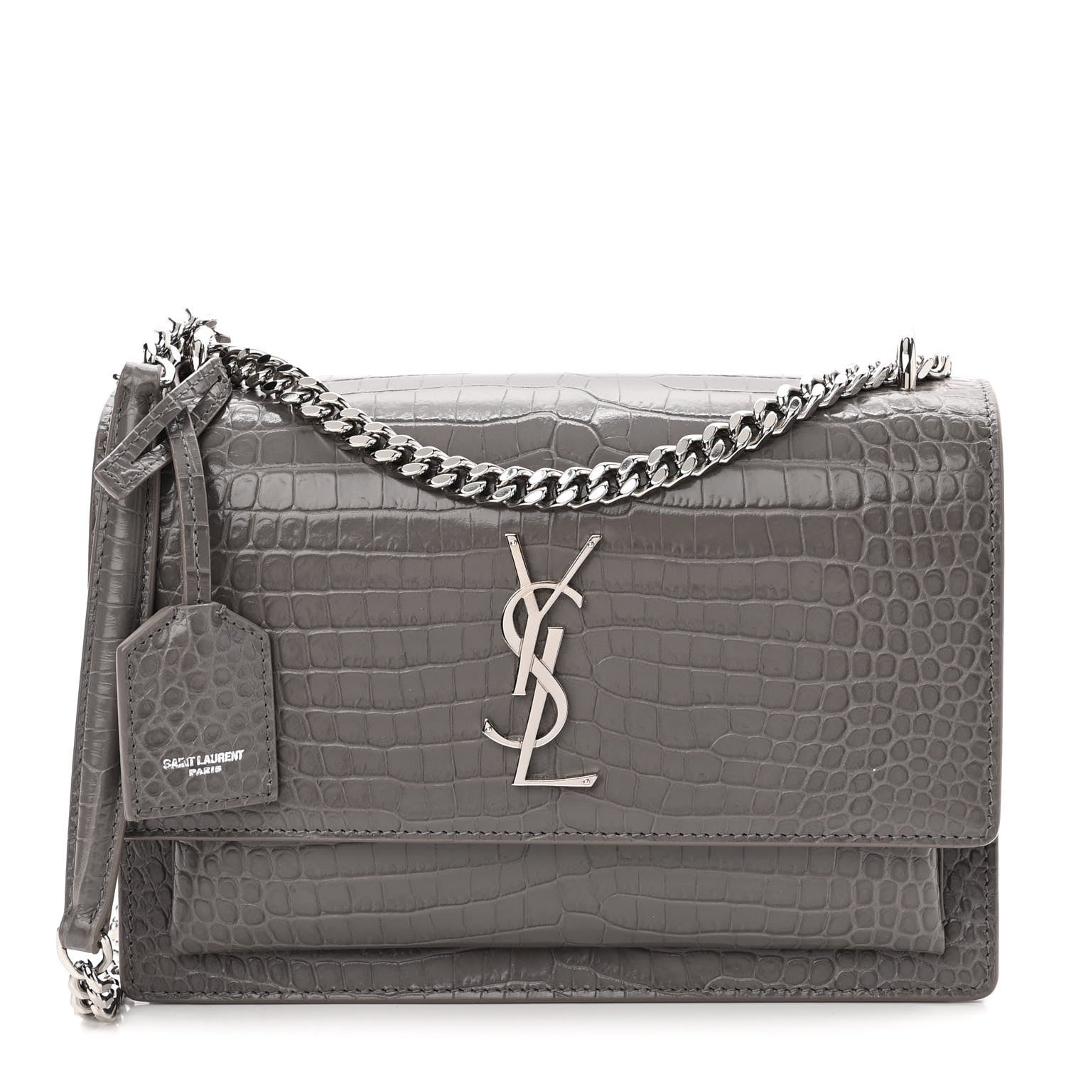 Saint Laurent Calfskin Crocodile Embossed Medium Monogram Sunset Fog 1 of 10